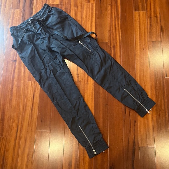 Billionaire Boys Club Black Jogger Pants Elastic Waist Side Zip Straps Sz Small - Picture 1 of 8